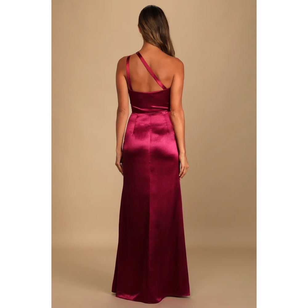 New Lulus Devotion to Love Wine Satin One-Shoulder Maxi Dress Size XS - Picture 3 of 10